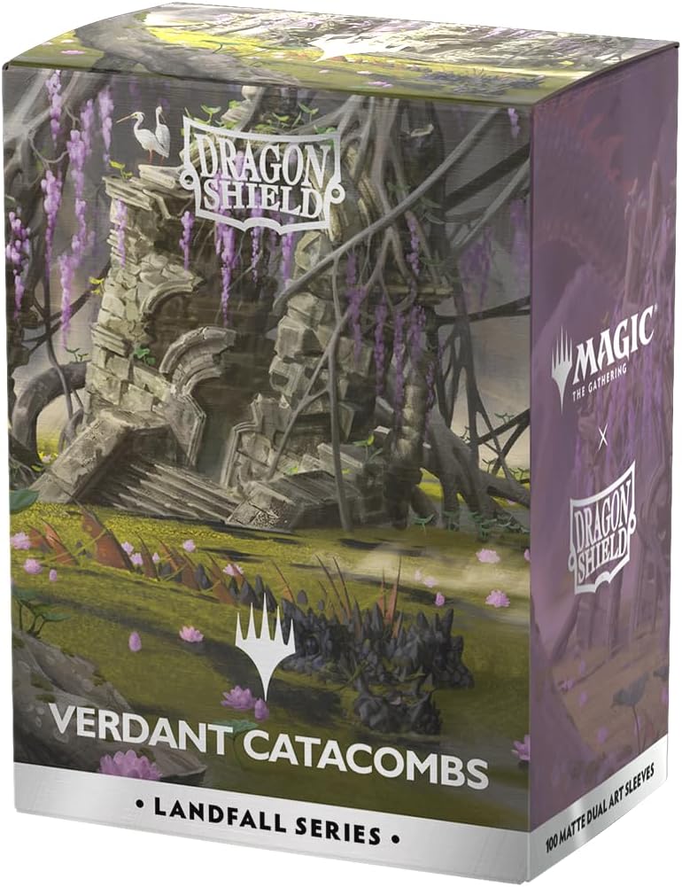 Protecții pentru carduri  Dragon Shield - Matte Dual Art Sleeves Standard Size, Landfall Series: Verdant Catacombs (100 buc.)