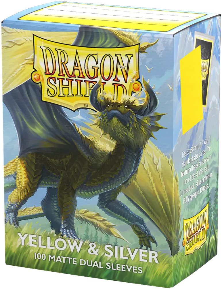 Protecții pentru cărți  Dragon Shield - Matte Dual Art Sleeves Standard Size, Yellow &amp; Silver (100bucăți)