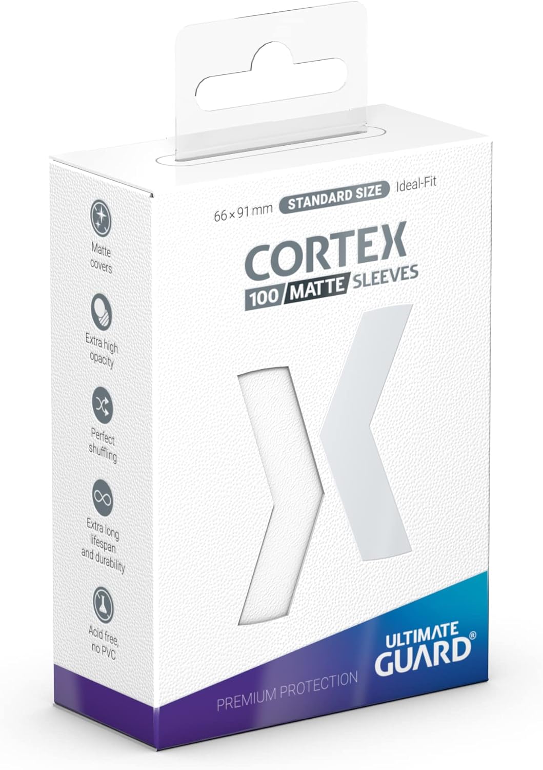 Protectoare pentru carduri Ultimate Guard - Cortex Sleeves Matte Standard Size, albe(100 buc.)