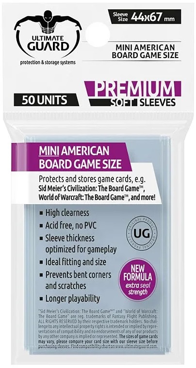 Protecții pentru cărți de joc Ultimate Guard - Premium Sleeves, Mini American (50 buc.)