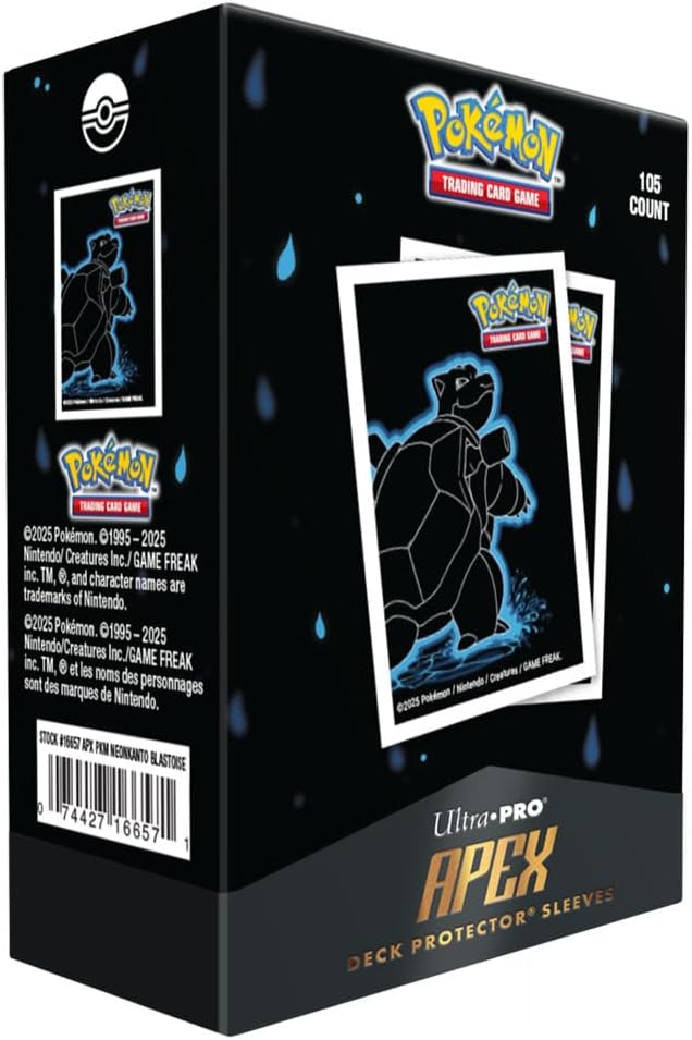 Protecții pentru carduri  Ultra Pro - Pokemon TCG: Neon Kanto Blastoise Apex Deck Protector Sleeves (105 buc.)
