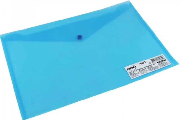 Mapă transparentă cu capsă Spree - 36.5 x 24 cm, albastră