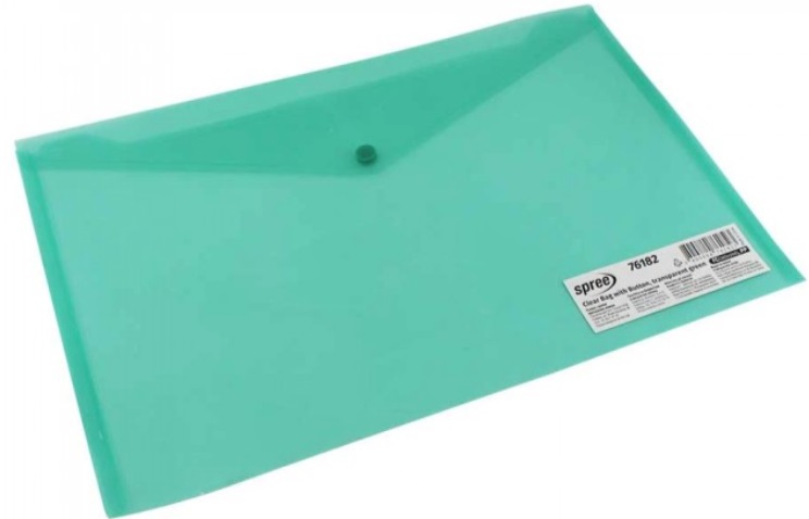 Mapă transparentă cu capsă Spree - 36.5 x 24 cm, verde