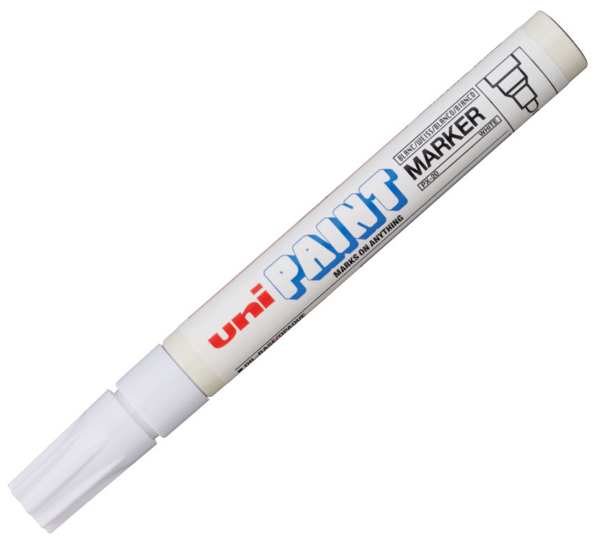 Marker permanent Uniball pe bază de ulei – alb