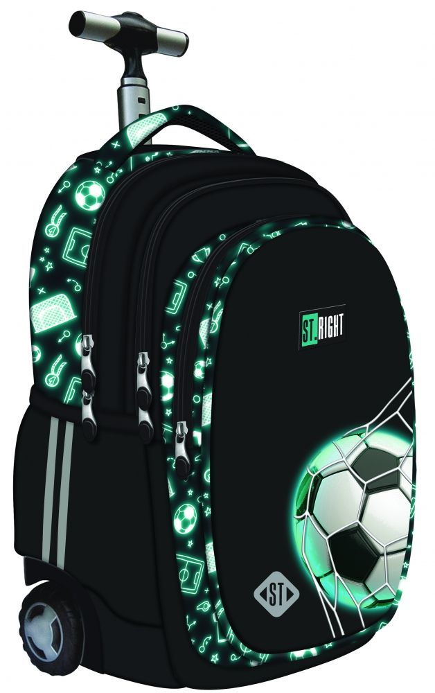Ghiozdan cu roți St.Right Neon Football - cu 4 compartimente