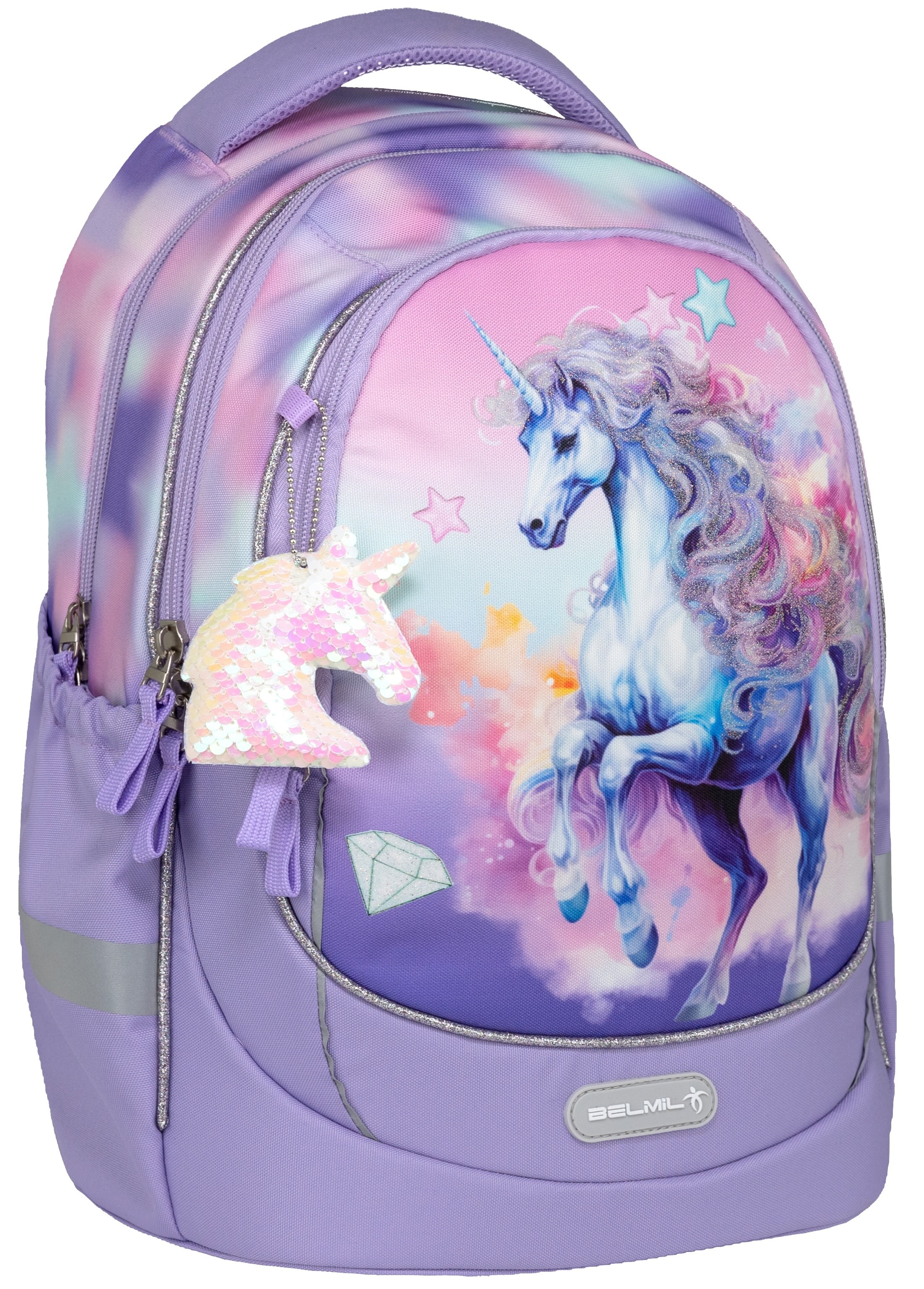 Rucsac cu fund dur Belmil - Bright Rainbow Unicorn, 2 compartimente