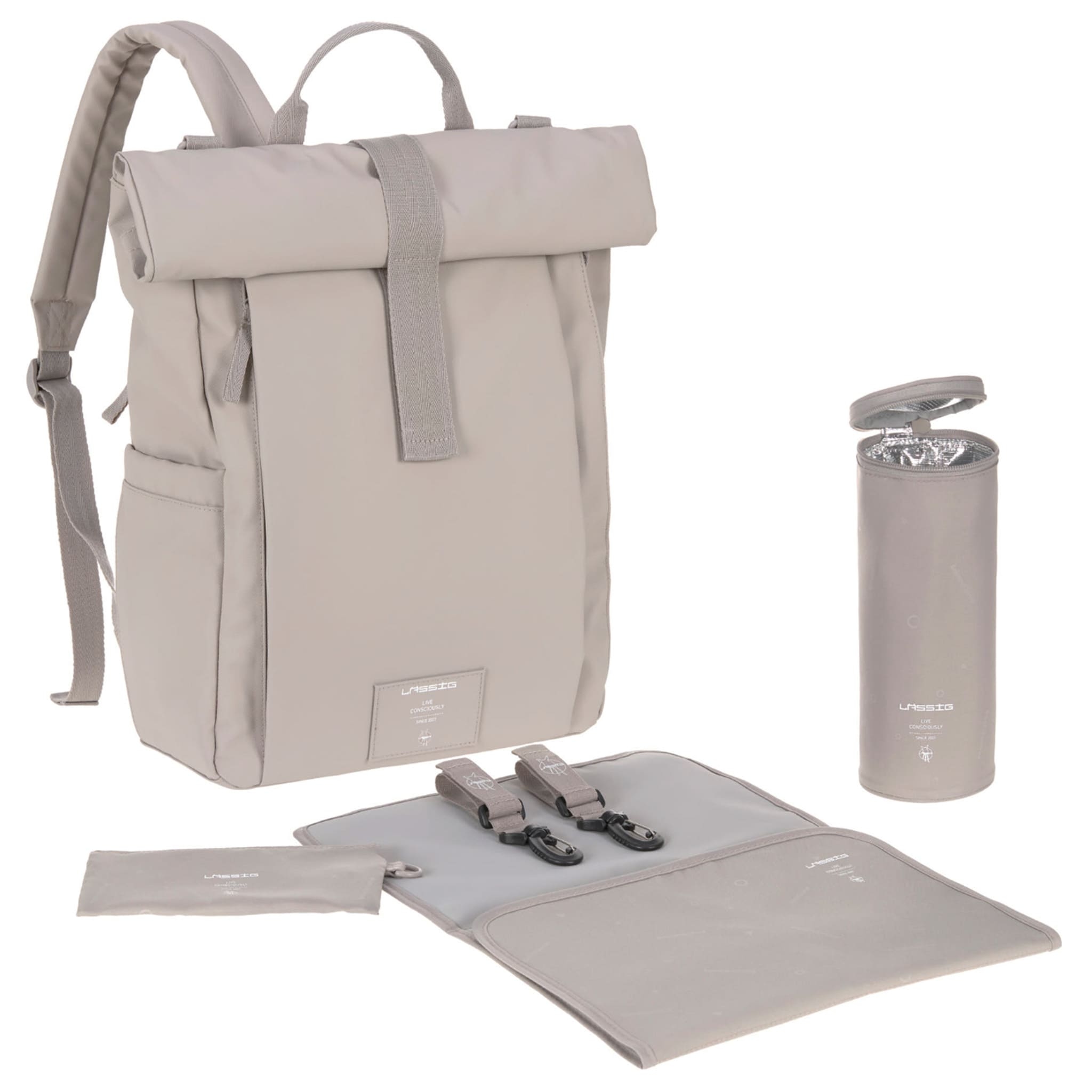 Rucsac pentru cărucior Lassig - Rolltop Up Limited Edition, Grey