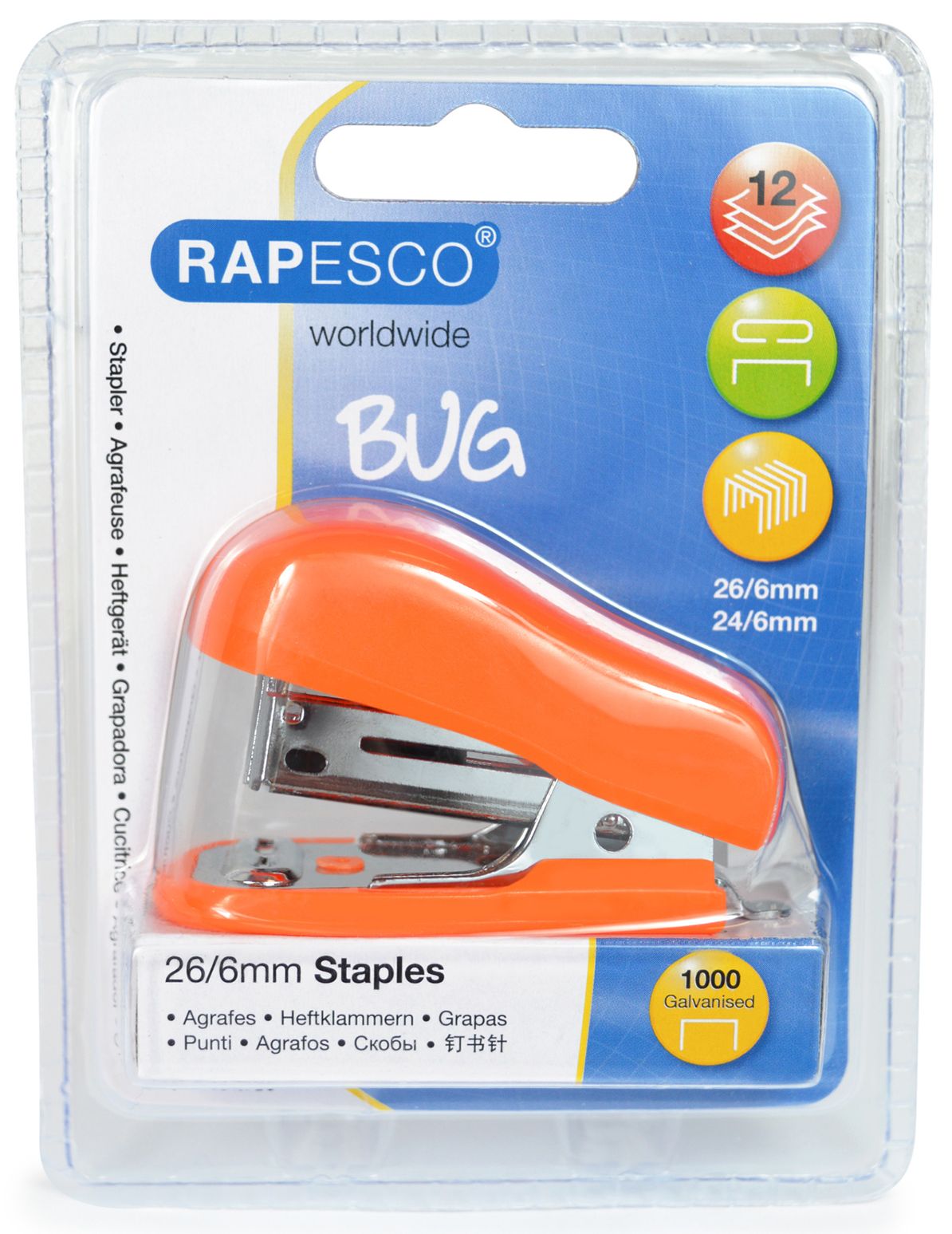 Capsator Rapesco - Bug, cu capse 26/6 mm, portocaliu