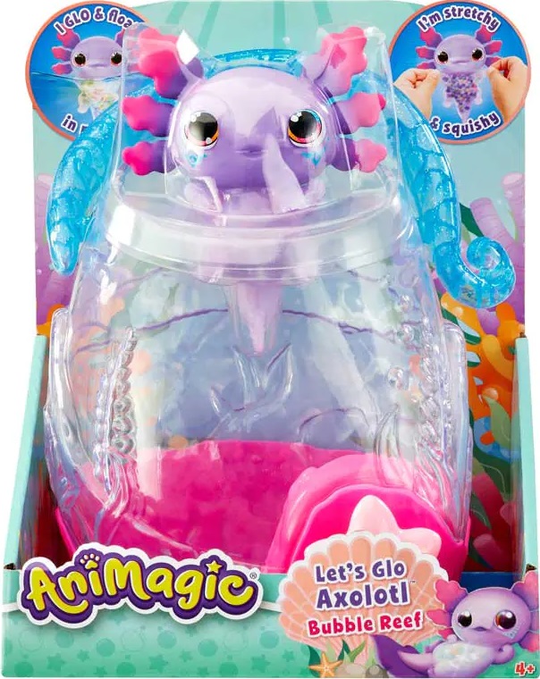 Figurină extensibilă Goliath - Axolotl prieten acvatic, mov, cu acvariu Bubble Reef