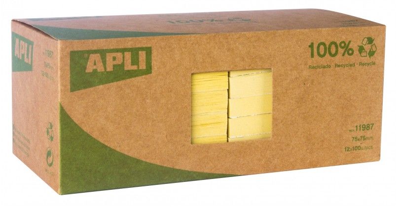 Note lipicioase autoadezive reciclate Apli - 75 х 75 mm, 12 bucăți x 100 coli