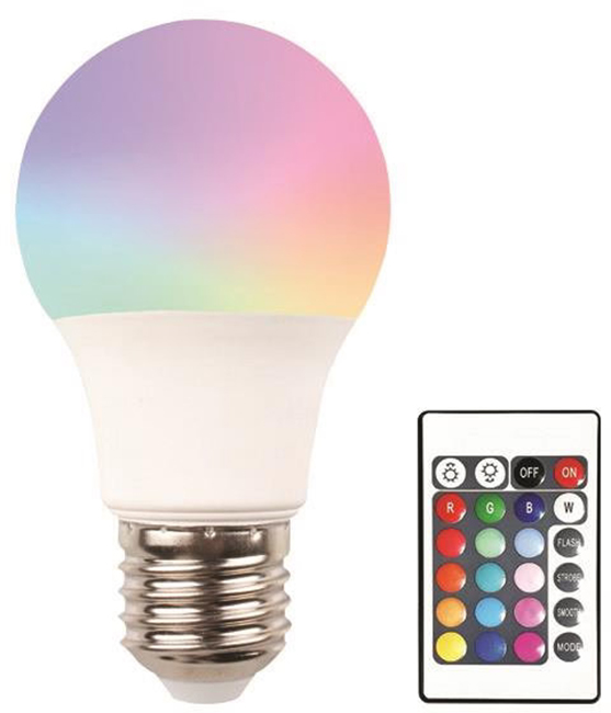 Bec RGB LED Eurolamp - A60, 9W, E27, 850 lm, cu telecomandă
