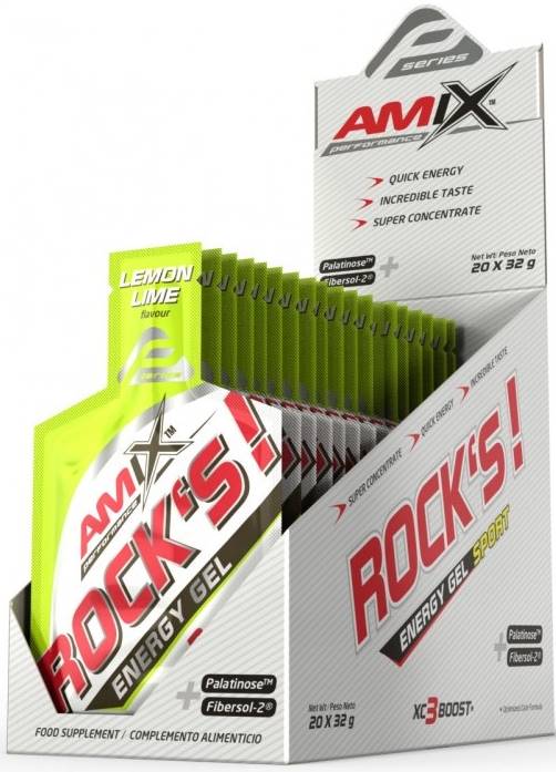 Rock's Energy Gel Box, lămâie și lime, 20 shoturi x 32 g, Amix