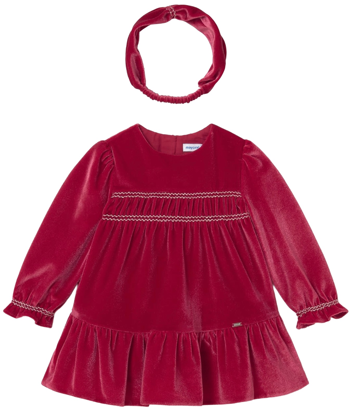 Rochie de catifea cu mâneci lungi Mayoral - Cu diademă, roșie , 18 luni