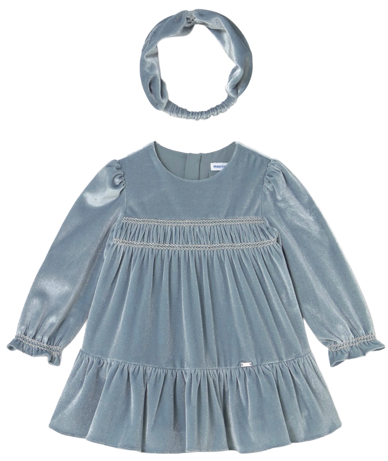 Rochie de catifea cu mâneci lungi Mayoral - Cu diademă, albastru mat , 12 luni