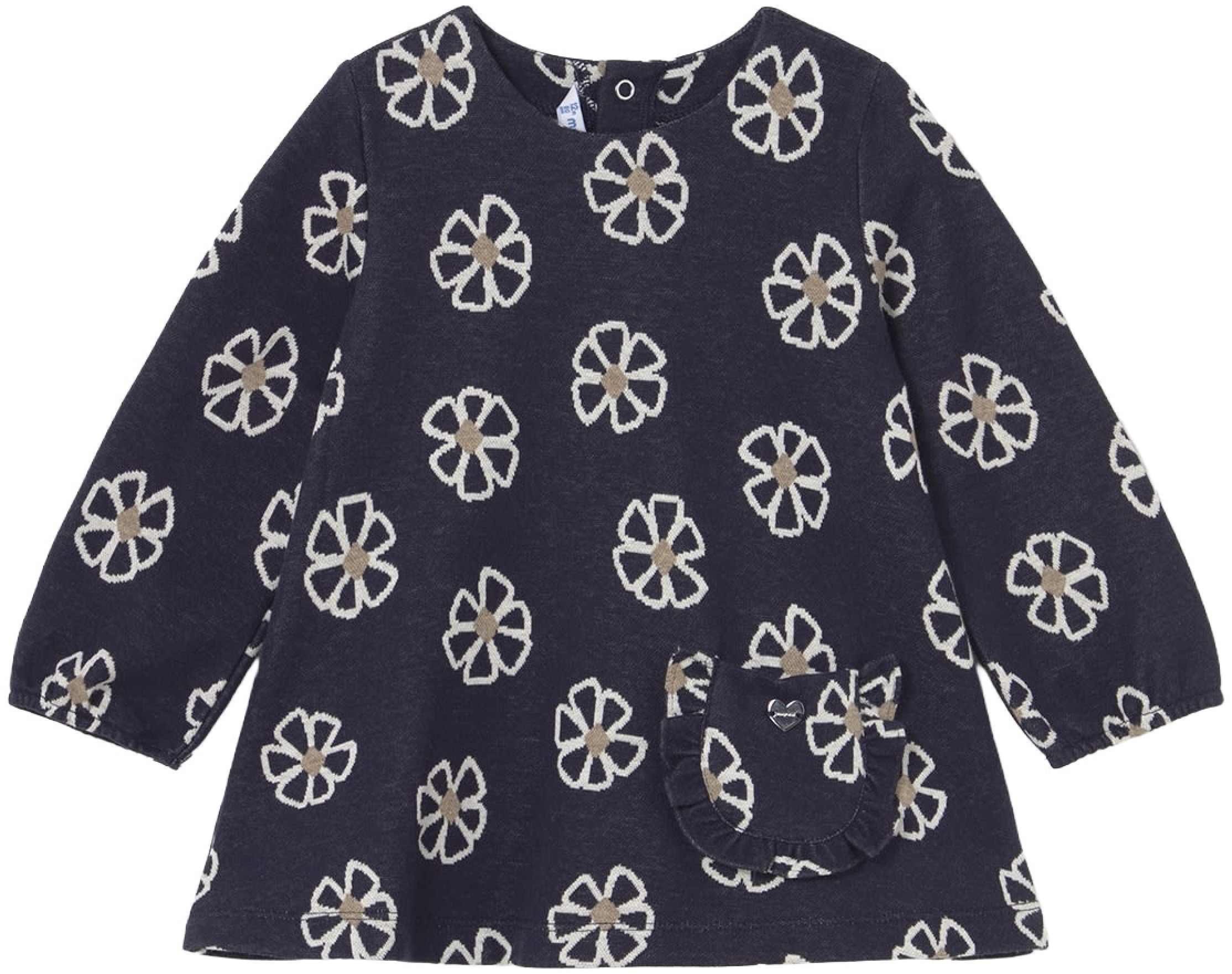 Rochie cu mânecă lungă Mayoral - Floral cu buzunar, bleumarin, 18 luni