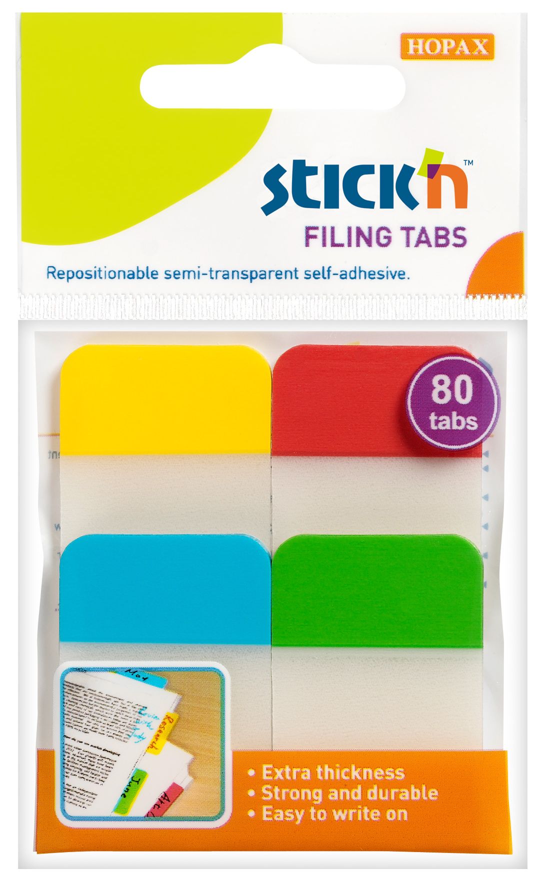 Indecsi adezivi Stick'n - 38 x 25 mm, 4 culori, 80 buc.
