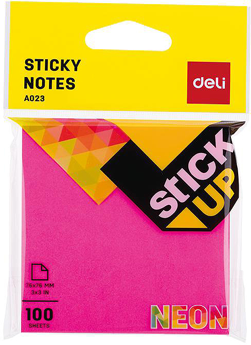 Note lipicioase Deli - 76 x 76 mm, 100 foi, neon, roz