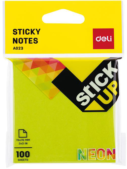 Note lipicioase Deli - 76 х 76 mm, 100 foi, verde neon