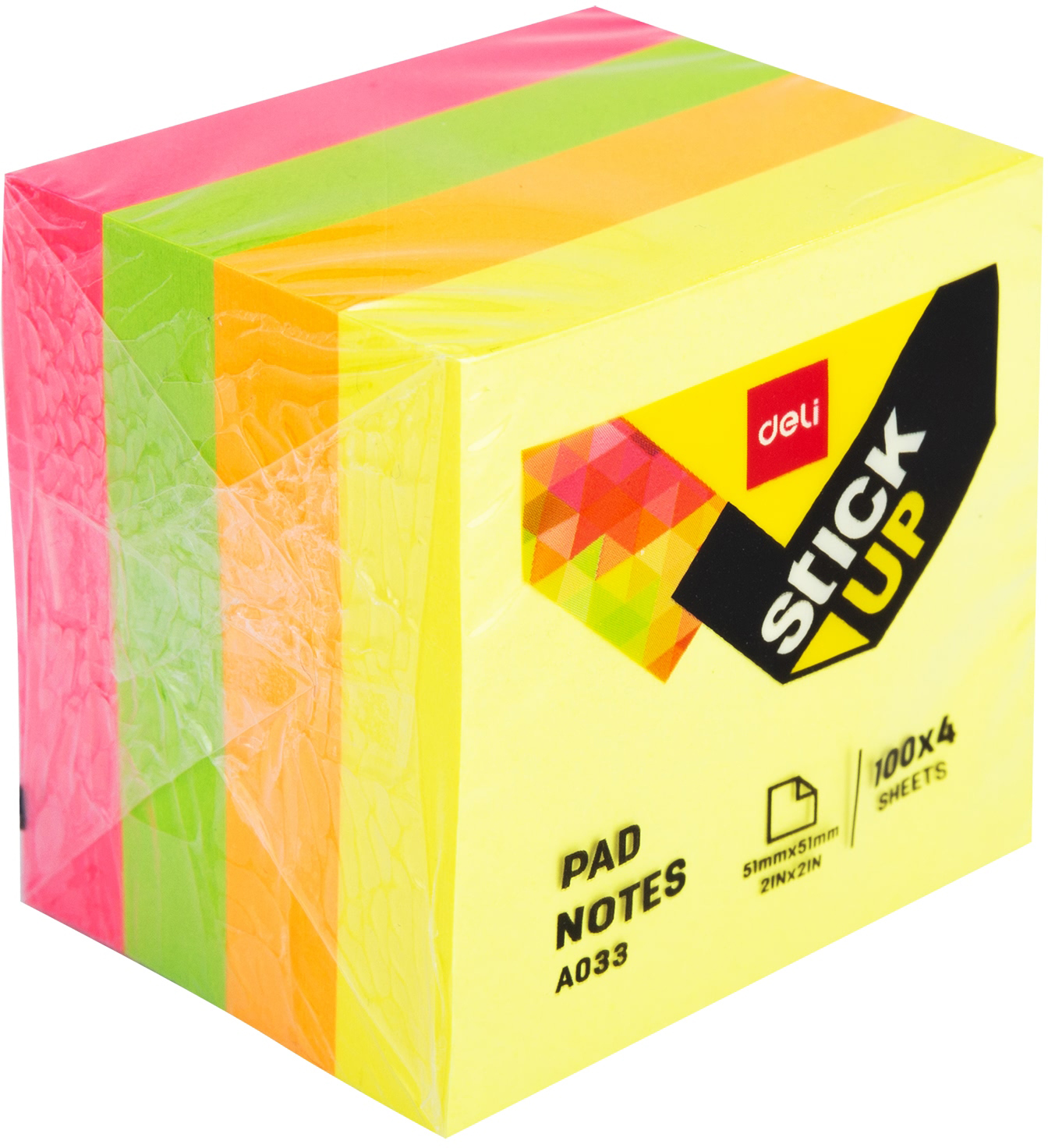 Note lipicioase Deli - 51 х 51 mm, 4 х 100 foi, neon