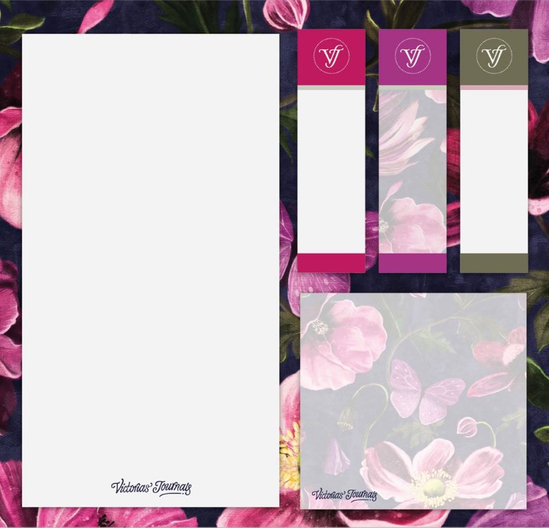 Foi și indexuri autoadezive  Victoria's Journals Florals - Albastru, pe bază solidă