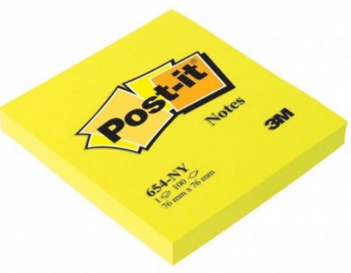 Notite autoadezive Post-it - 654-NY - Galbene, 7.6 х 7.6 cm, 100 buc.