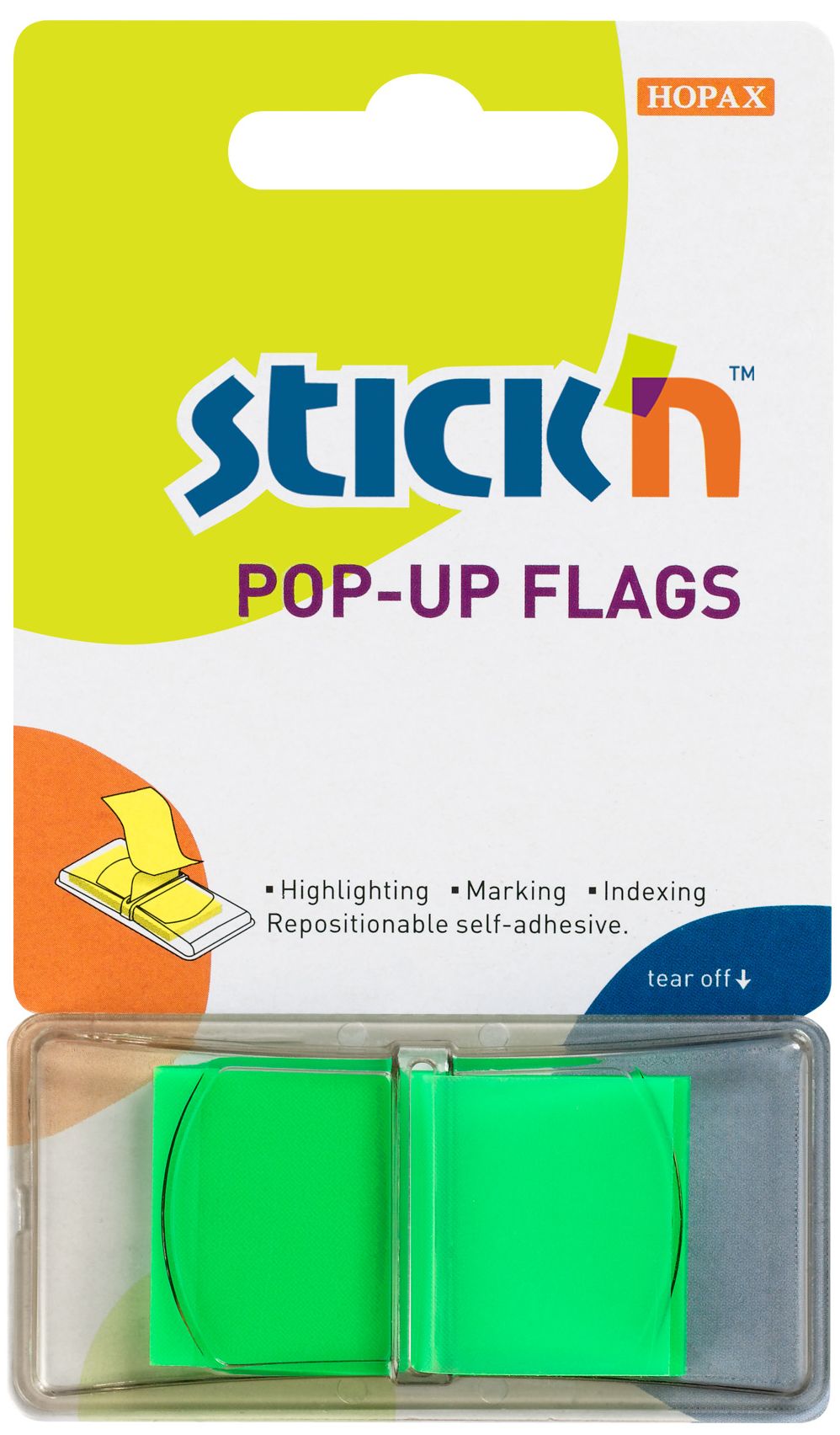 Notite adezive Stick'n - 45 x 25 mm, verzi, 50 file