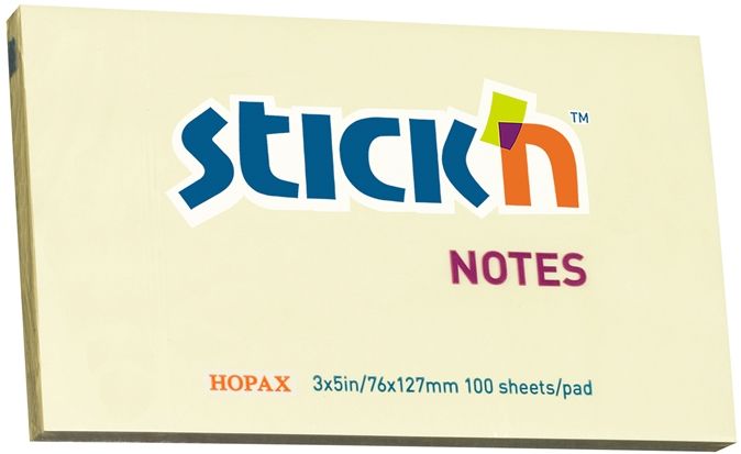Notite adezive Stick'n - 76 x 127 mm, galbene, 100 file