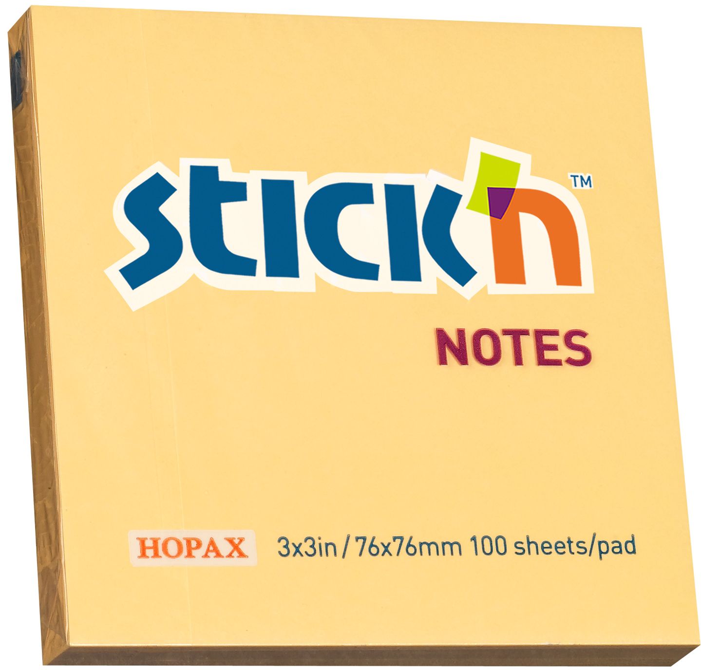 Notite adezive Stick'n - 76 x 76 mm, portocaliu pastel, 100 file