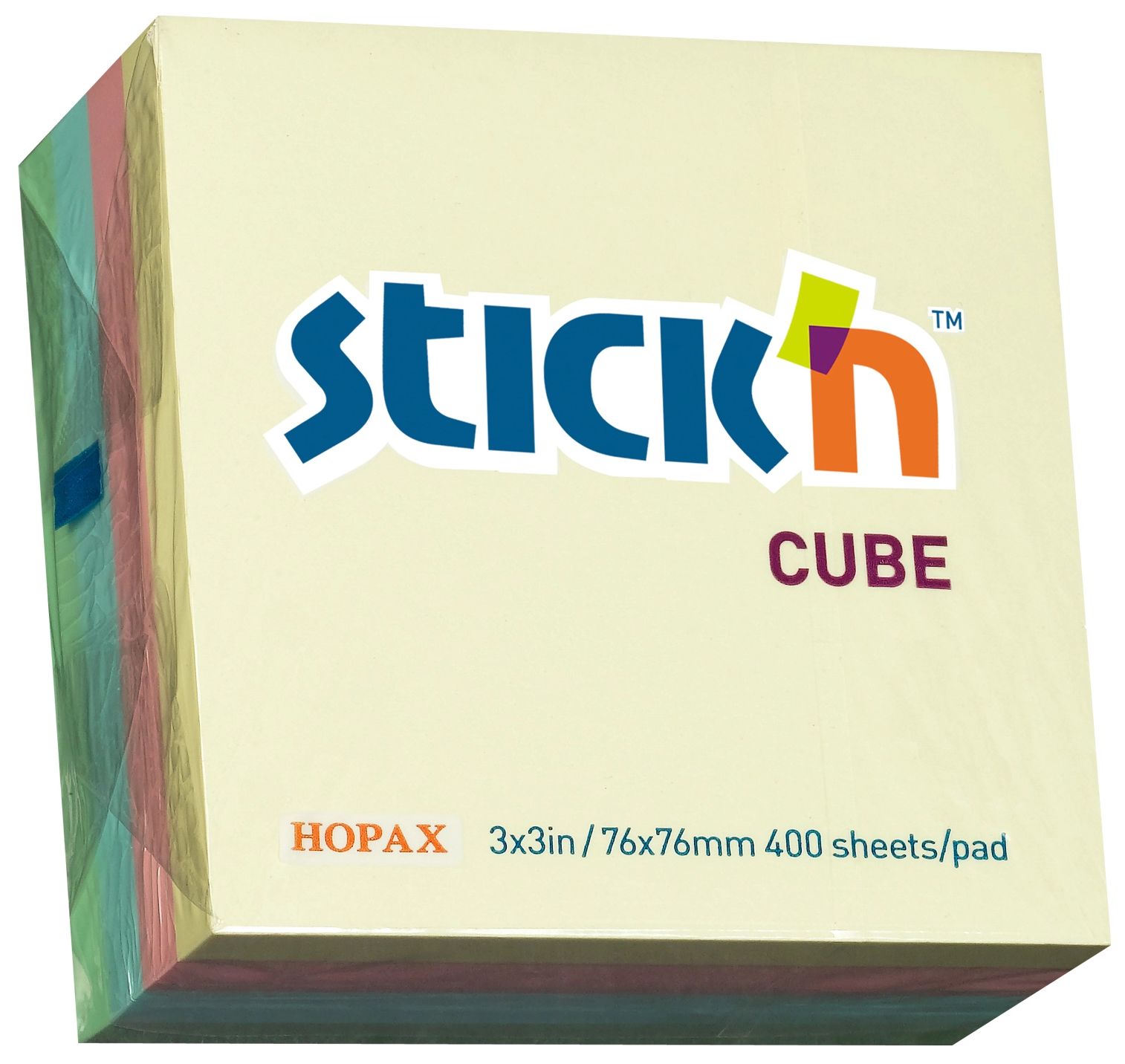 Notite adezive Stick'n - 76 x 76 mm, pastel, 4 culori, 400 file