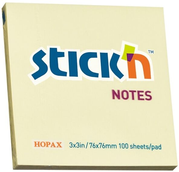 Notite adezive Stick'n - 76 x 76 mm, galbene, 100 file