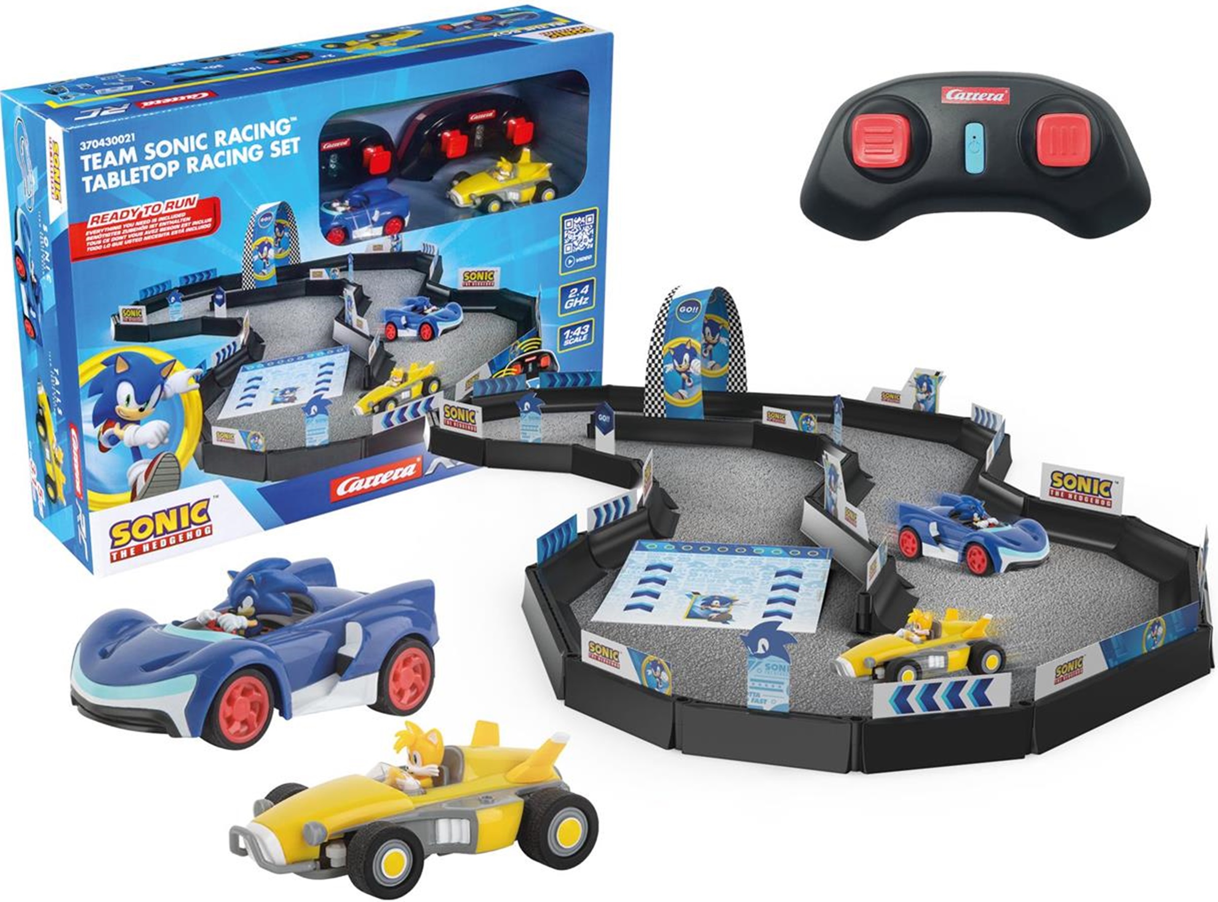 Set de curse Carrera RC Car - Team Sonic Racing, pistă cu mașinuțe, 1:43