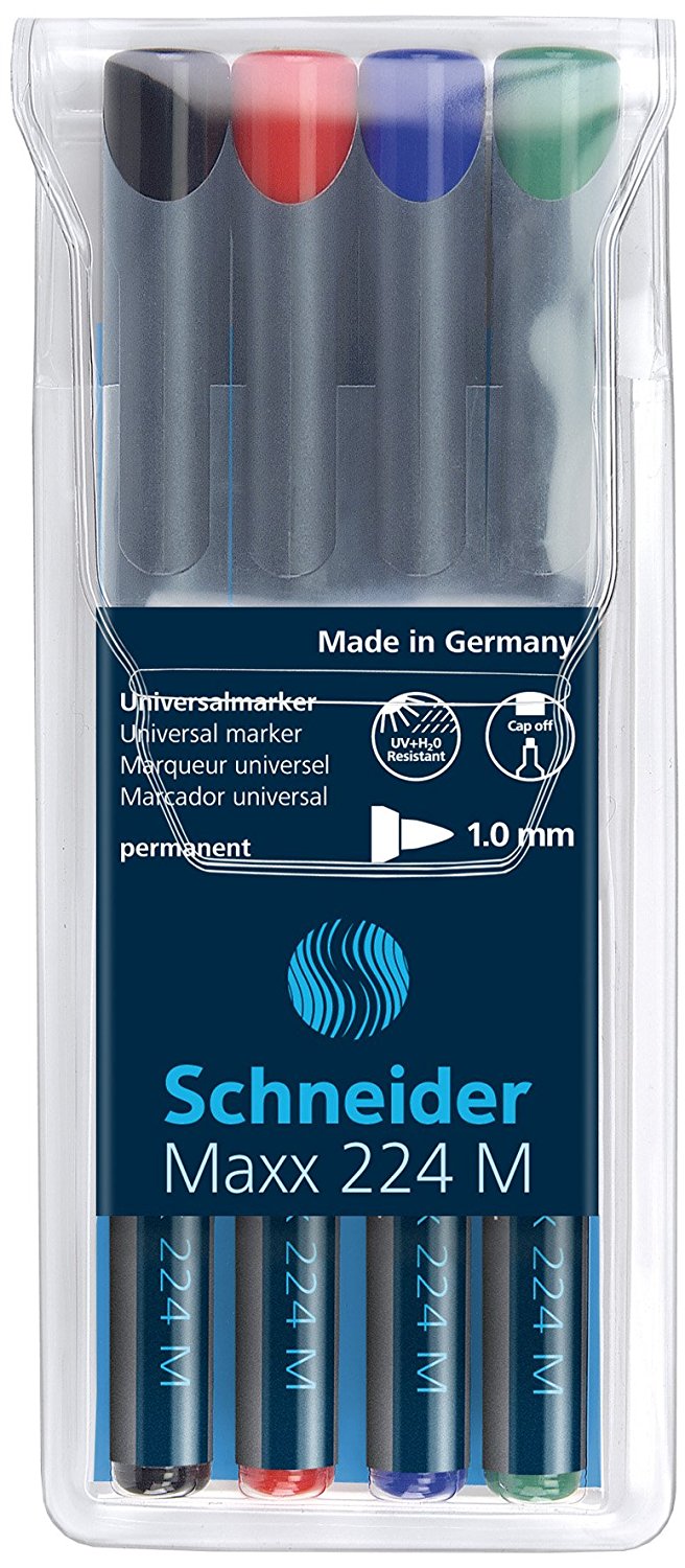 Set de 4 markere de culoare Schneider permanente OHP Maxx 224 M, 1,0 mm