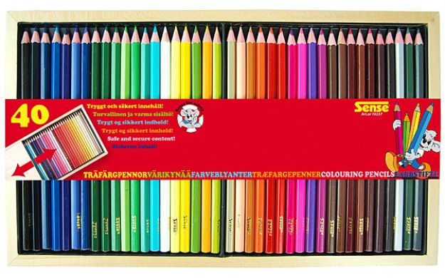 Creioane colorate Sense in cutie din lemn - 40 bucati