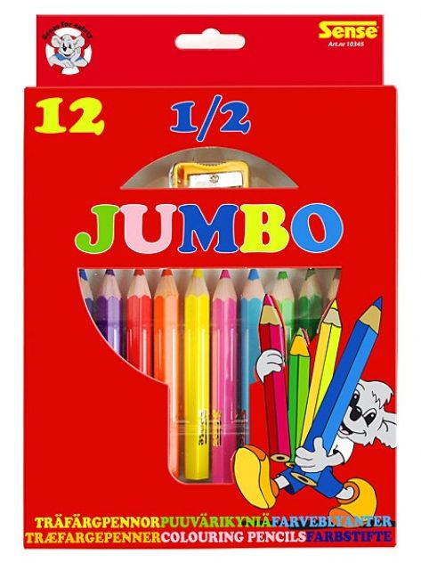 Creioane colorate cu ascutitoare  Sense – 1/2 Jumbo, 12 bucati