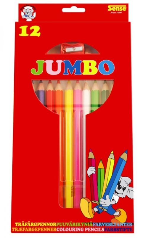 Creioane colorate cu ascutitoare Sense – Jumbo, 12 culori