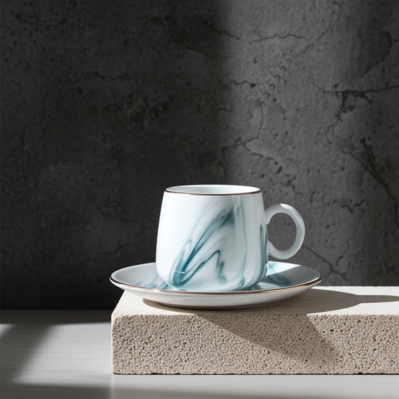 Serviciu de cafea Morello - Marble, 6 cești cu farfurii, 100 ml, Blue