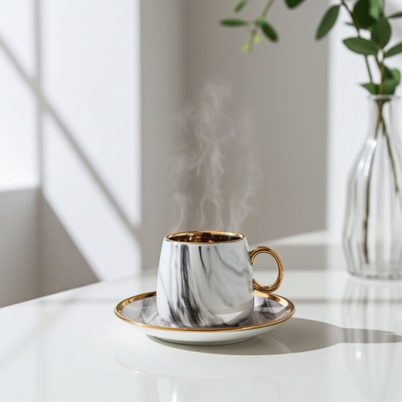 Serviciu de cafea Morello - 6 cești cu farfurii, 100 ml, Gray & Gold