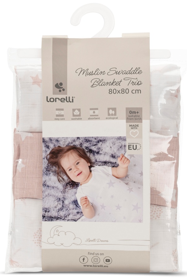 Set de scutece din bumbac Lorelli - 80 х 80 cm, 3 buc, Mellow Rose Mix