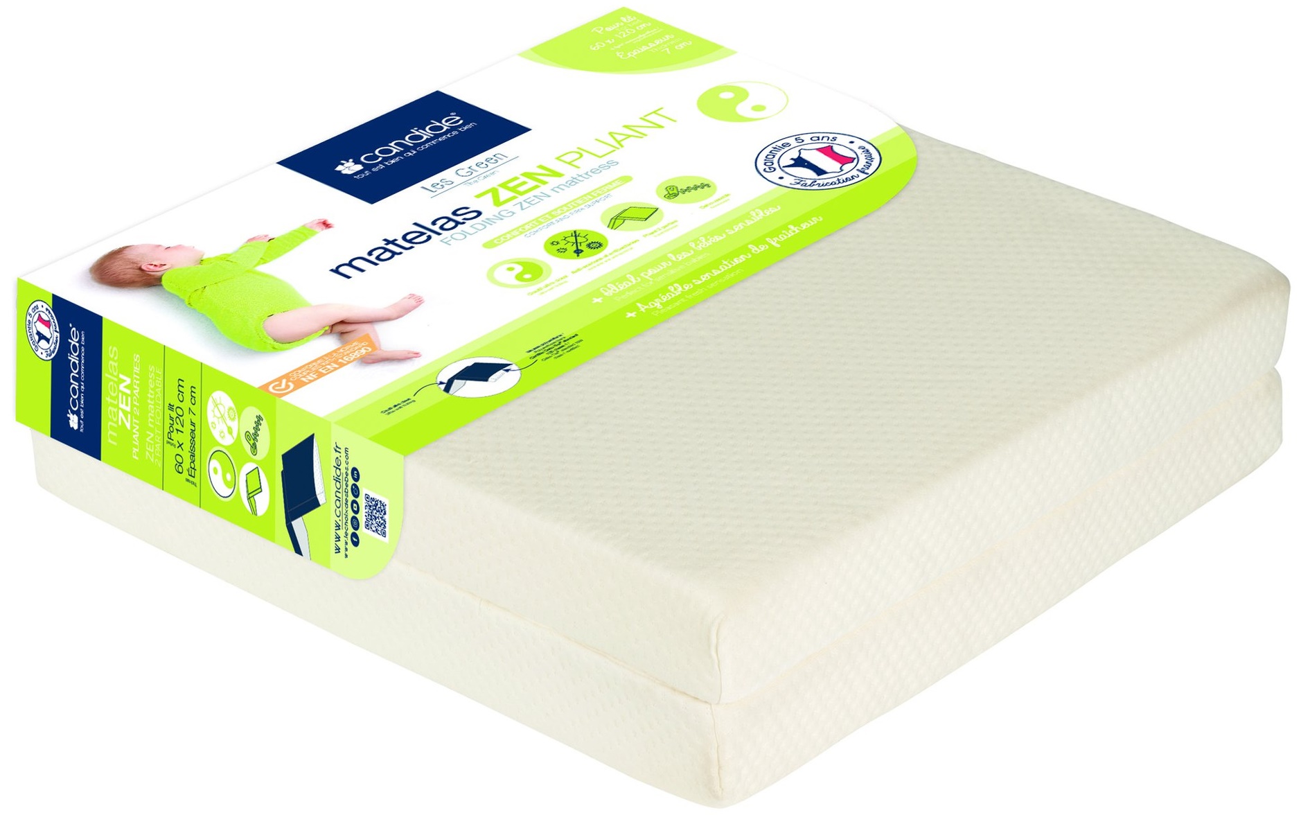 Saltea pliabila pentru bebeluşi cu bambus Candide - Zen, 60 x 120 x 7 cm