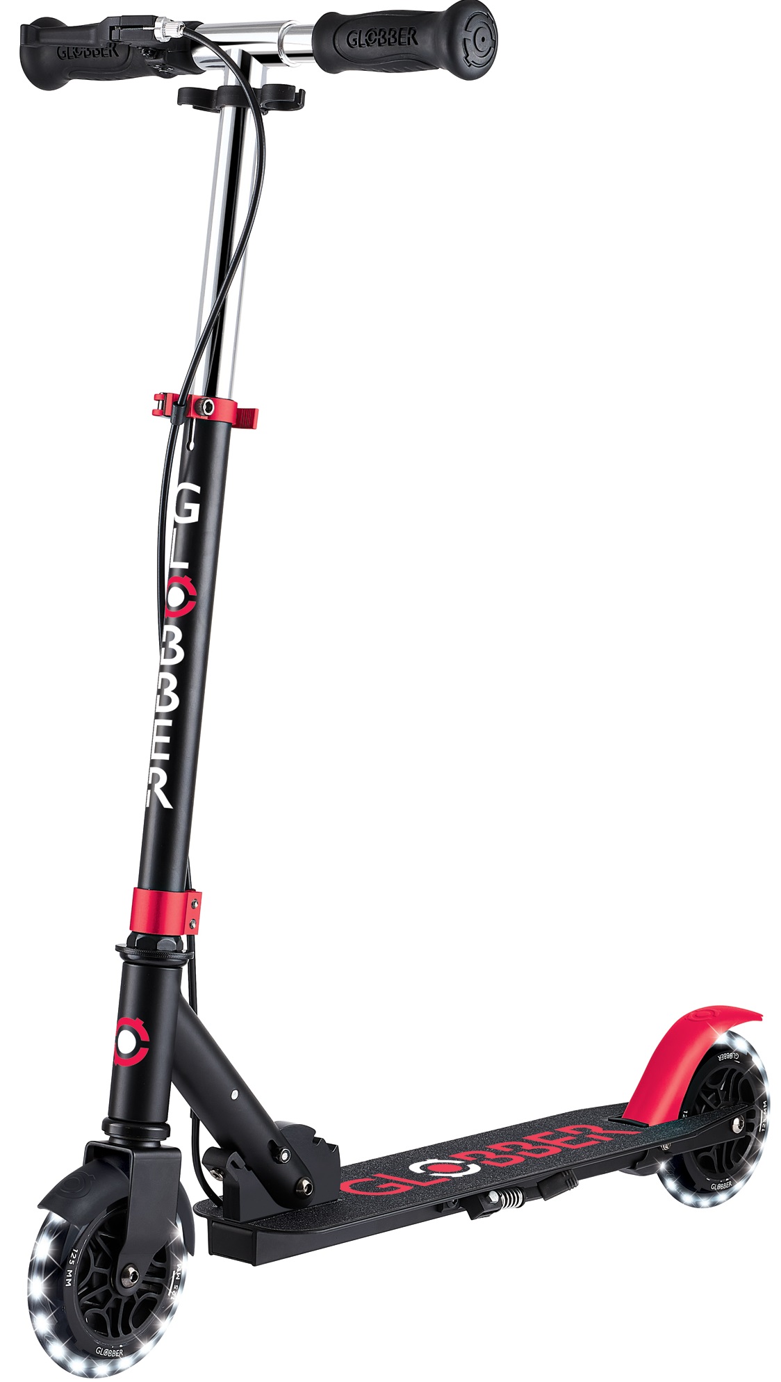 Trotinetă pliabilă Globber - Flow Element Junior Lights, cu frână de mână, roz