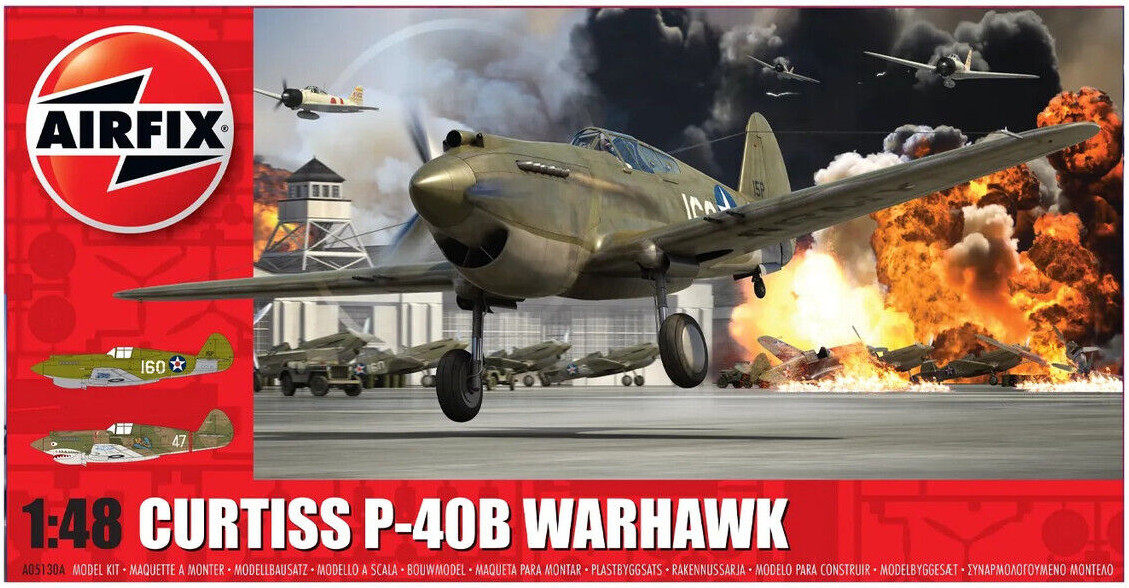 Model asamblat  Airfix Militar : Avioane - Avion de luptă american Curtiss P-40B Warhawk