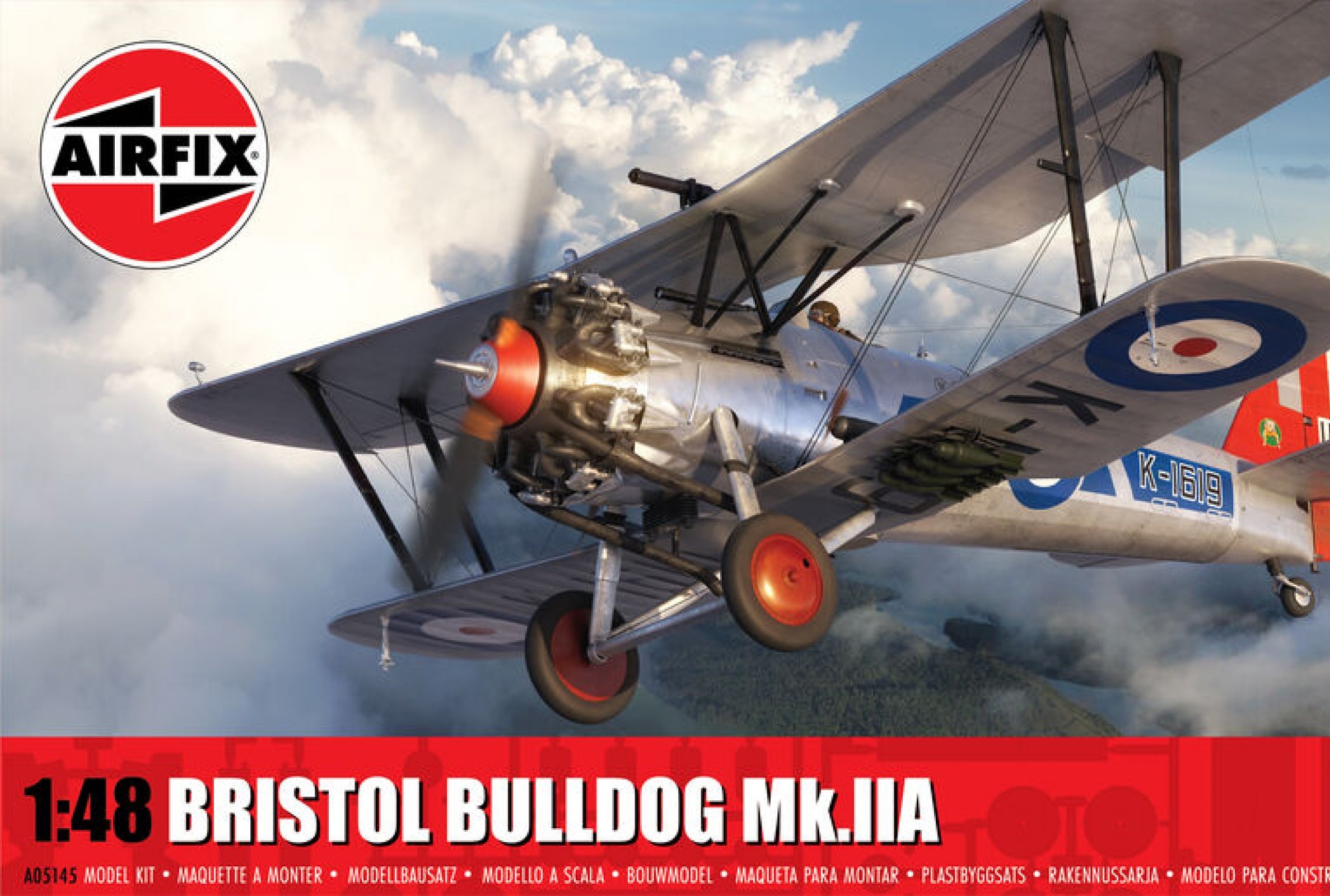 Model de asamblat Airfix Militari: Avioane - Avion de vânătoare britanic biplan Bristol Bulldog Mk.IIA