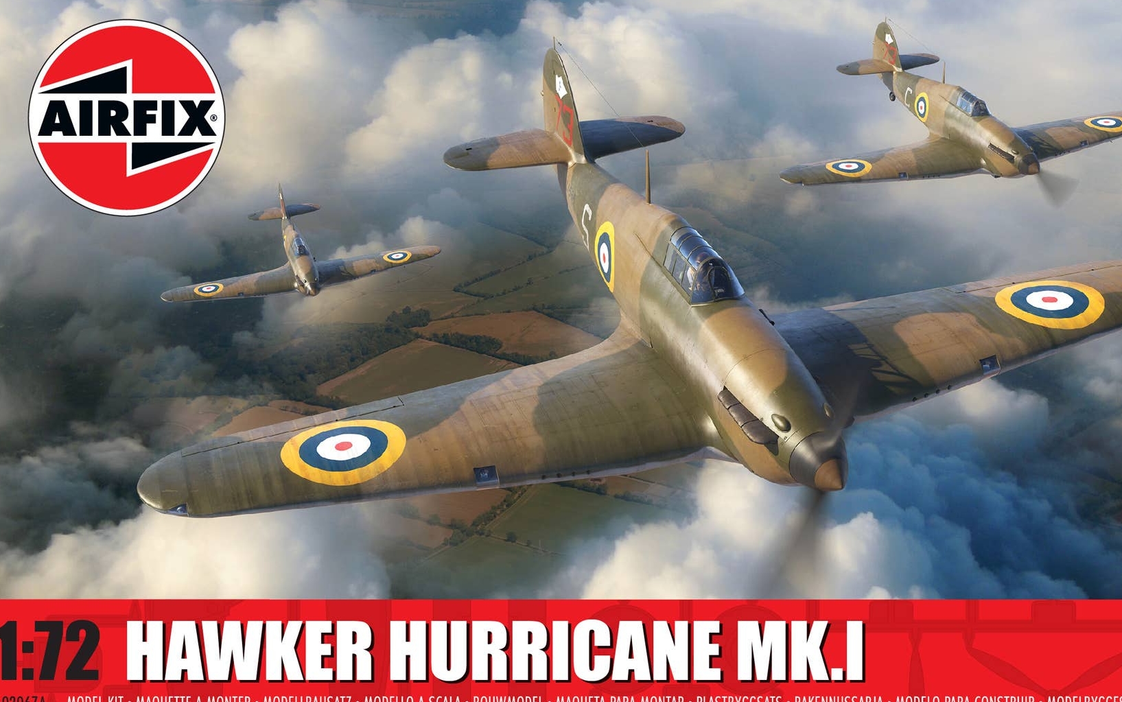 Model Airfix de asamblare – avion militar: vânător britanic Hawker Hurricane Mk.I