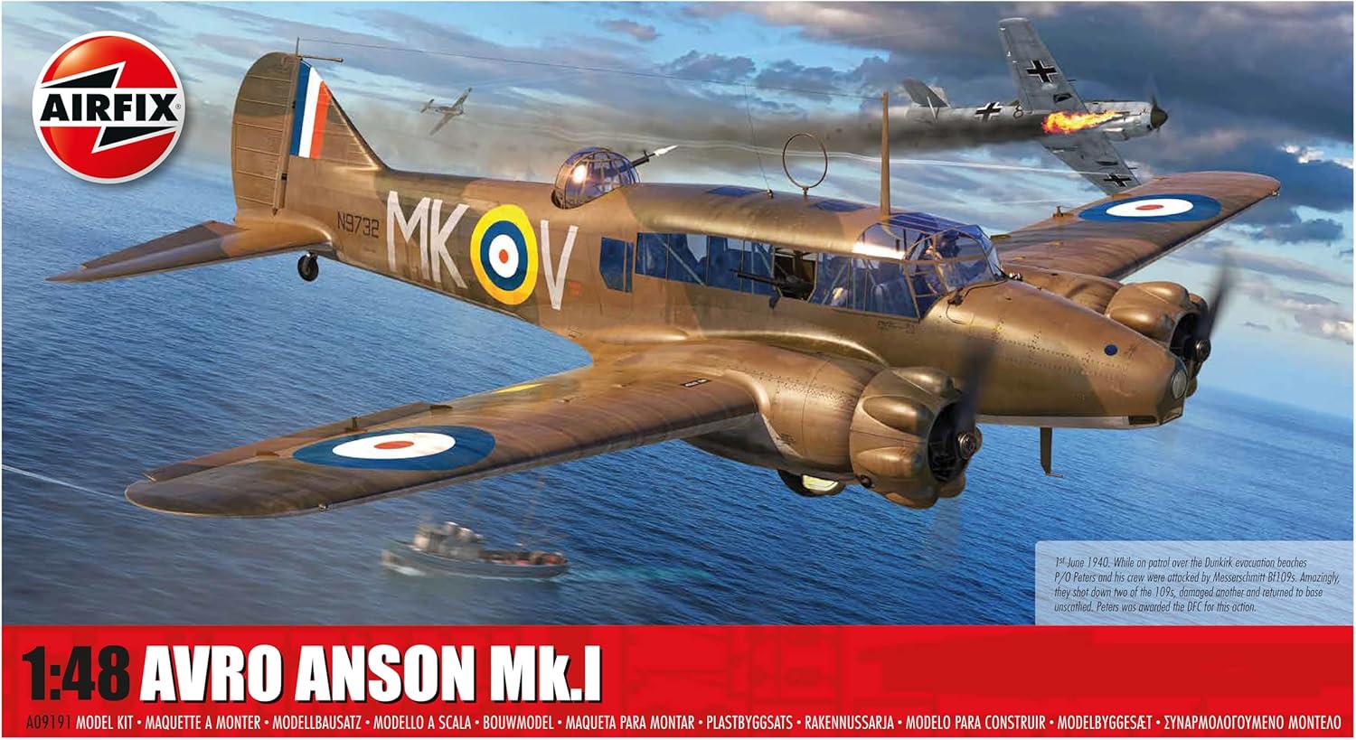 Model de asamblat Airfix Militari: Avioane - Avion multirol britanic Avro Anson Mk.I
