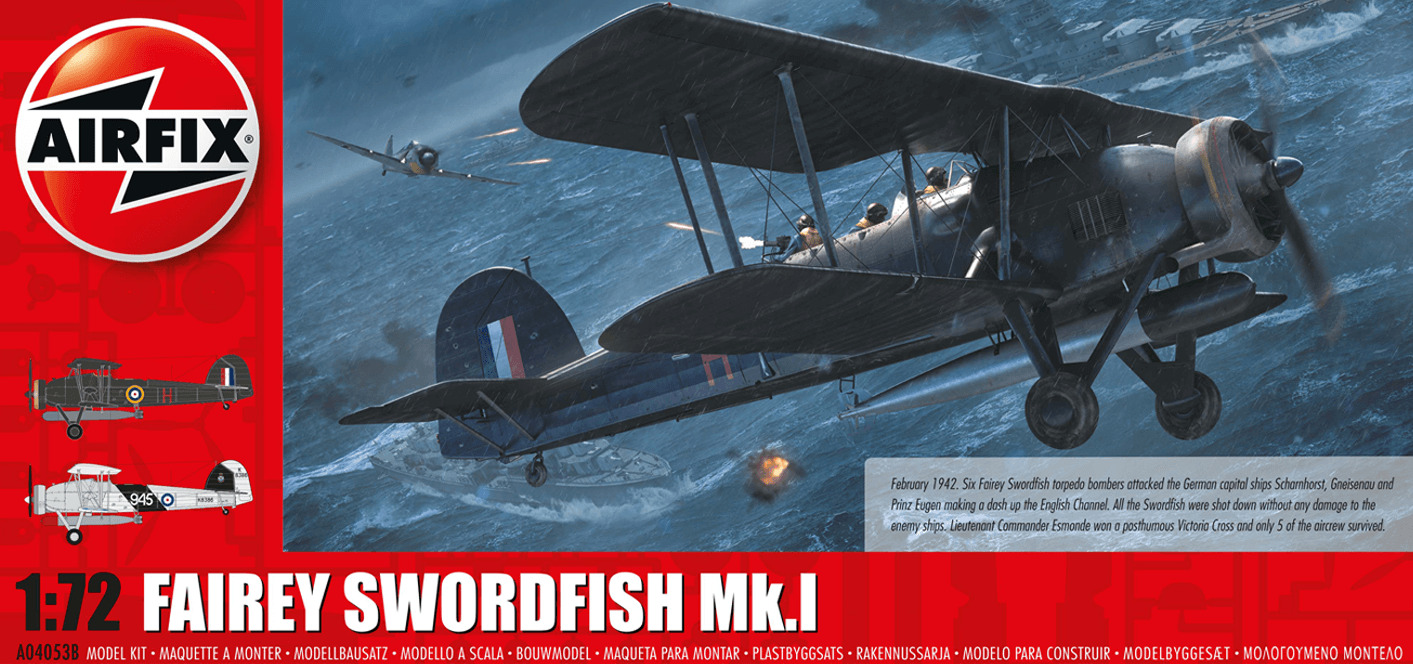 Model asamblat  Airfix Militar : Avioane - bombardier britanic cu torpile Fairey Swordfish Mk.I Channel Dash 80th
