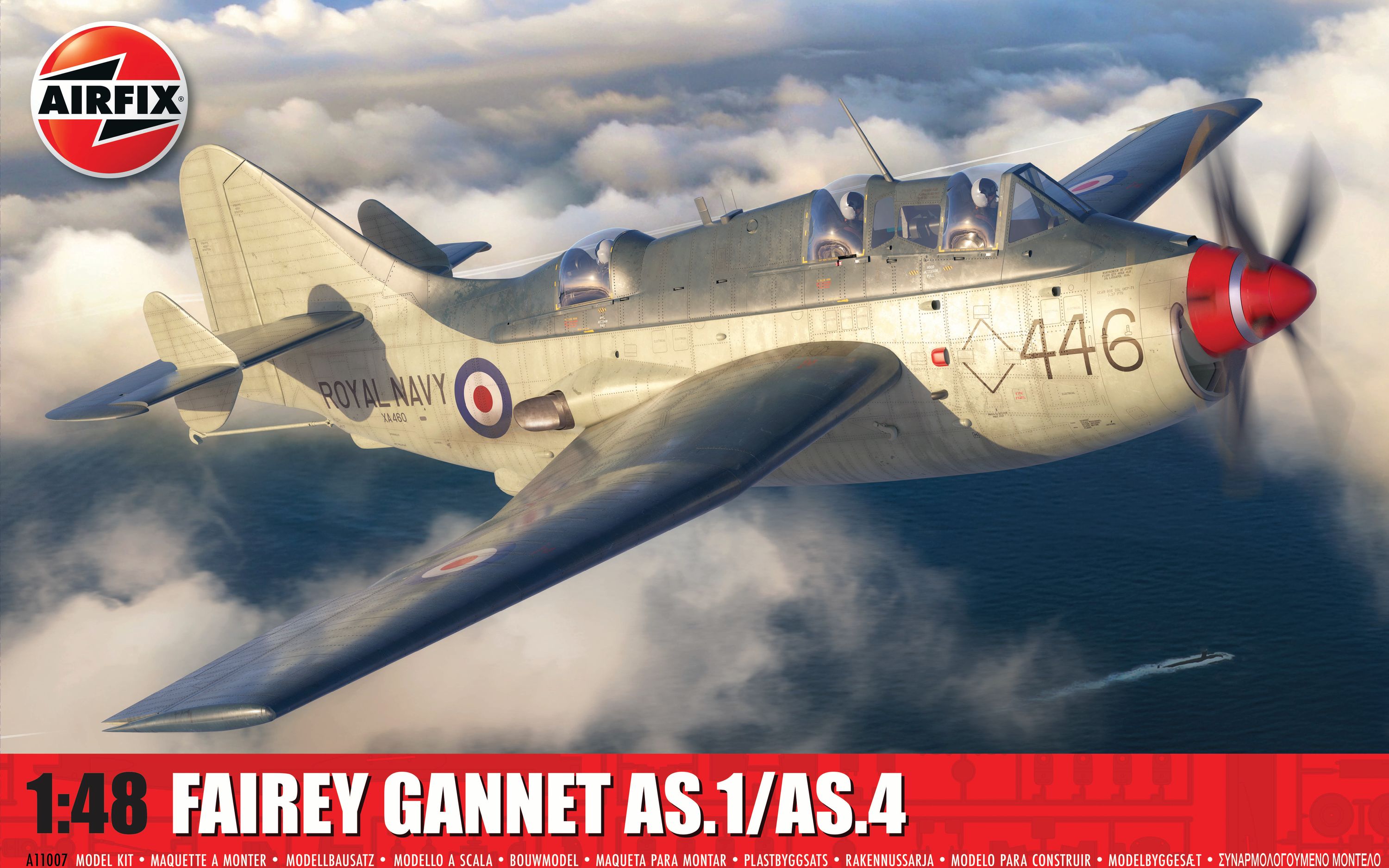 Model asamblat  Airfix Militar : Avioane - barca torpilă britanică Fairey Gannet AS.1/AS.4