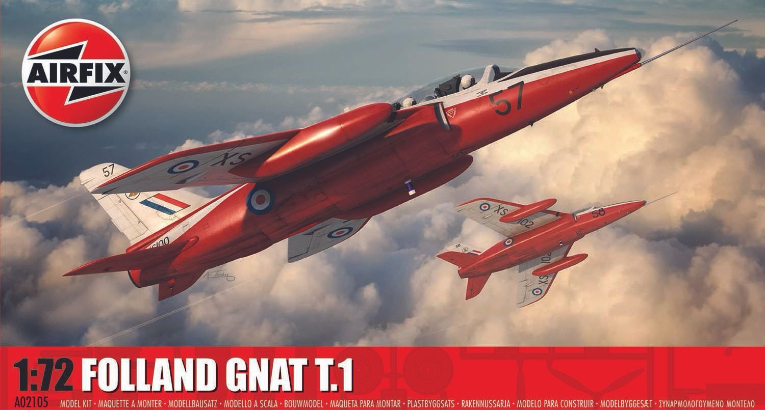 Model asamblat  Airfix Militar : Avioane - Avioane ușoare cu reacție  Folland Gnat T.1