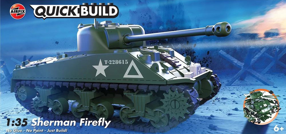Model asamblat  Airfix Militar : Tancuri - QUICKBUILD tanc britanic Sherman Firefly Tank - Asamblare fără lipici