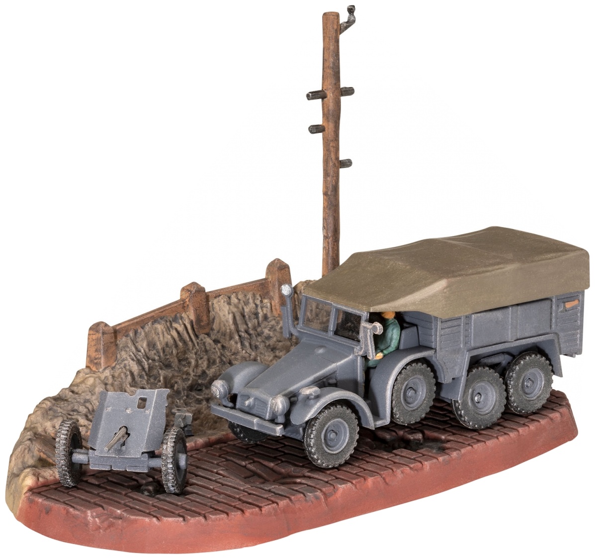 Model de asamblat Revell Militar: Camioane - Krupp Protze Kfz 69 with 3.7cm Pak, 61 piese