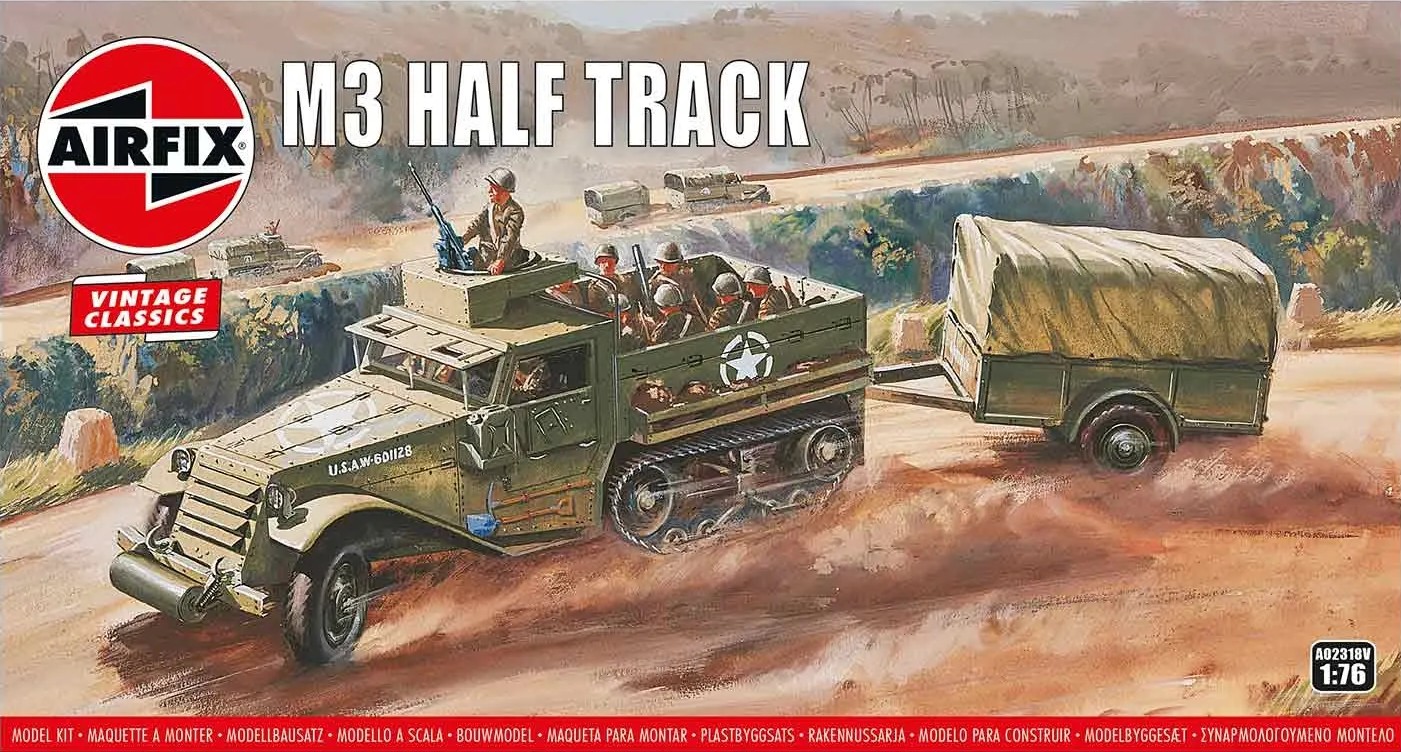 Airfix Model asamblabil Militar: Tancuri - Transportor blindat semitracționat american M3, Vintage Classics